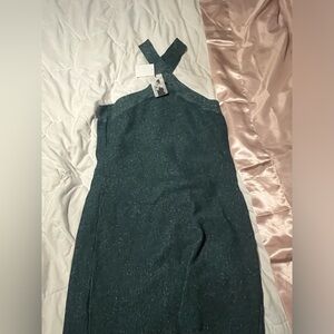 Blue shimmer cross neck mini dress